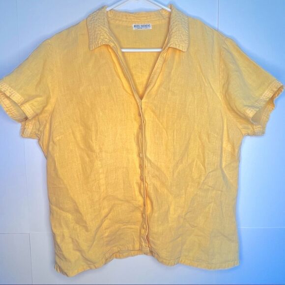 VINTAGE Russ Berens Malibu USA Yellow 100% linen large - Picture 1 of 13